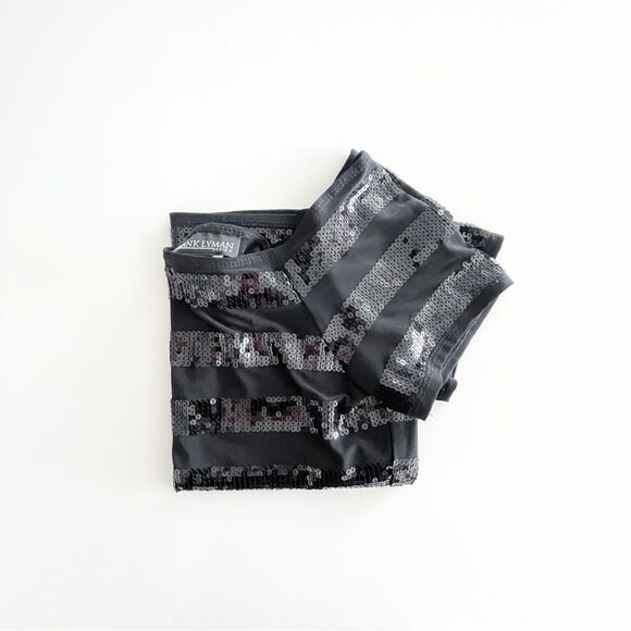 Frank Lyman Sequin Top Black Stretchy Stripes Short-Sleeved Women's 8 - Picture 8 of 8